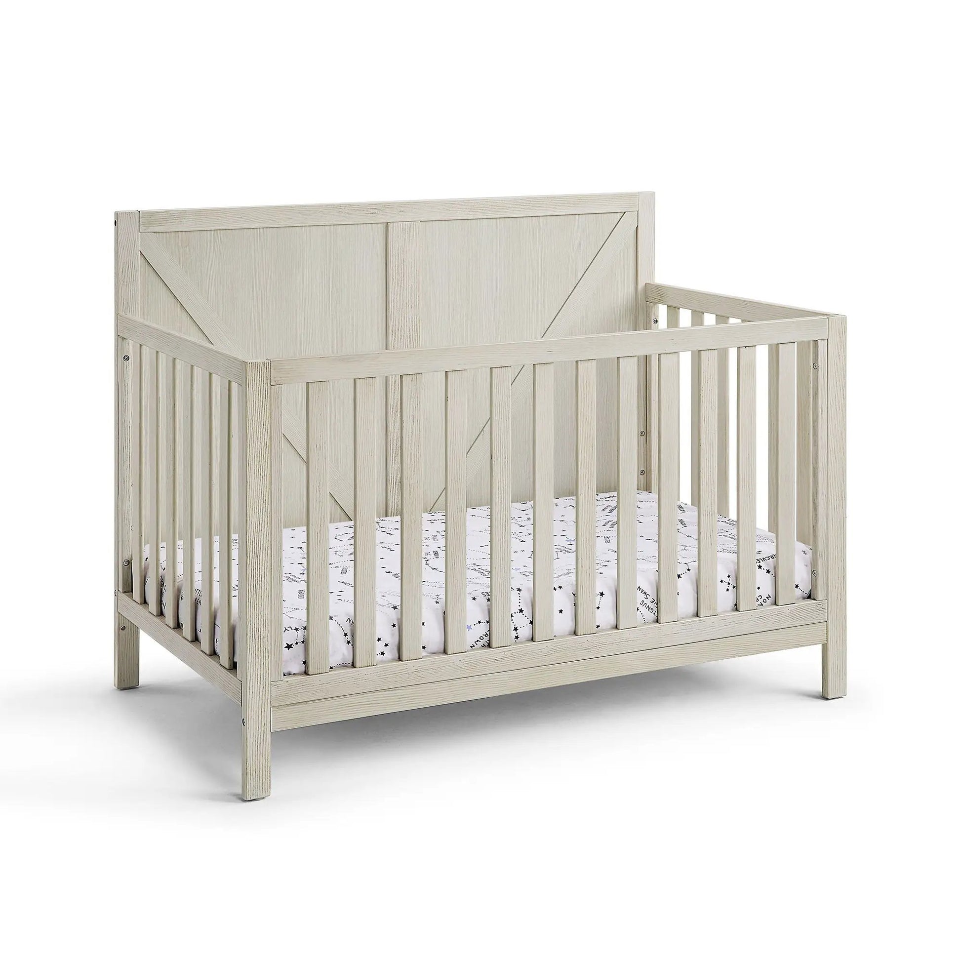 Barnside 4-in-1 Convertible Crib by Unique Piece Furniture in washed wood with slatted sides on Tampa Home & Garden Store
