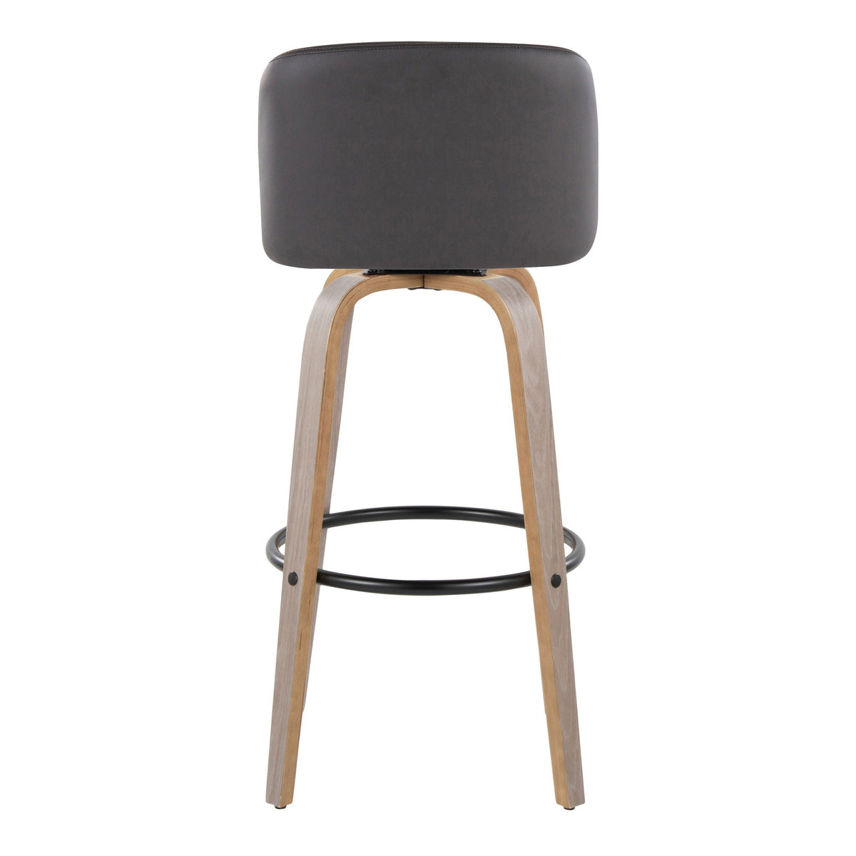 Mid-Century Modern bar stool set with swivel footrest, dark gray upholstery and light wood legs on Tampa Home & Garden Store