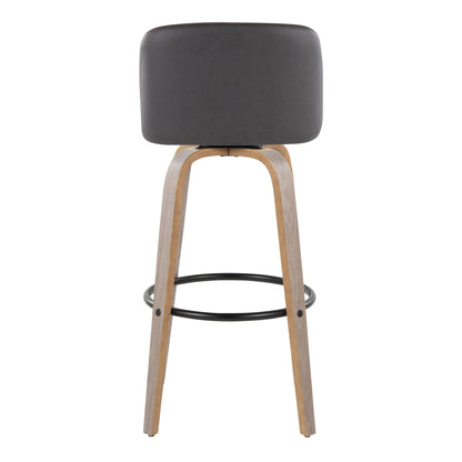 Mid-Century Modern bar stool set with swivel footrest, dark gray upholstery and light wood legs on Tampa Home & Garden Store