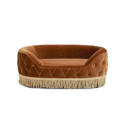 Monroe 33in Dog Sofa Bed Burnt Velvet, tufted with fringe trim, HouseOfZazla on Tampa Home & Garden Store