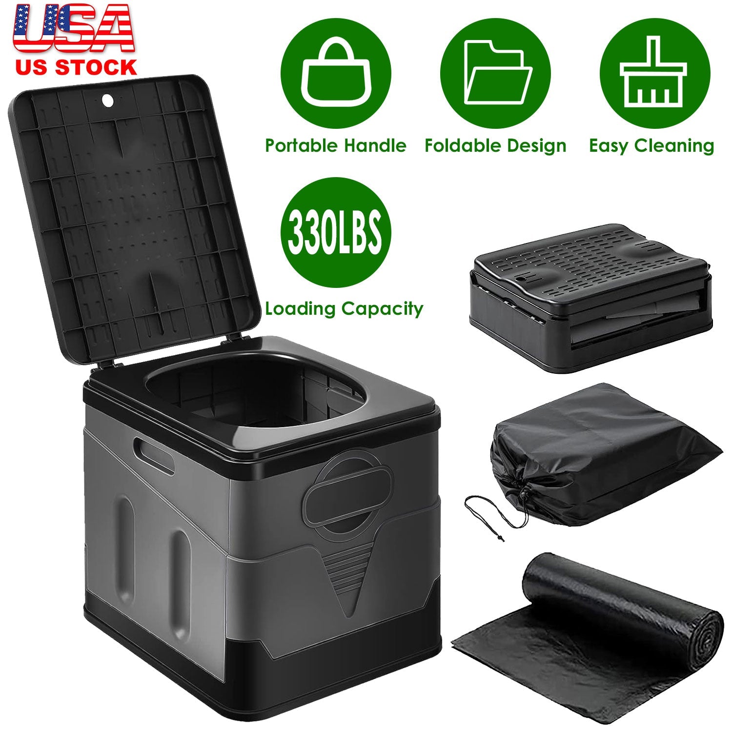 GemGear portable camping toilet black foldable with lid carry bag on Tampa Home & Garden Store