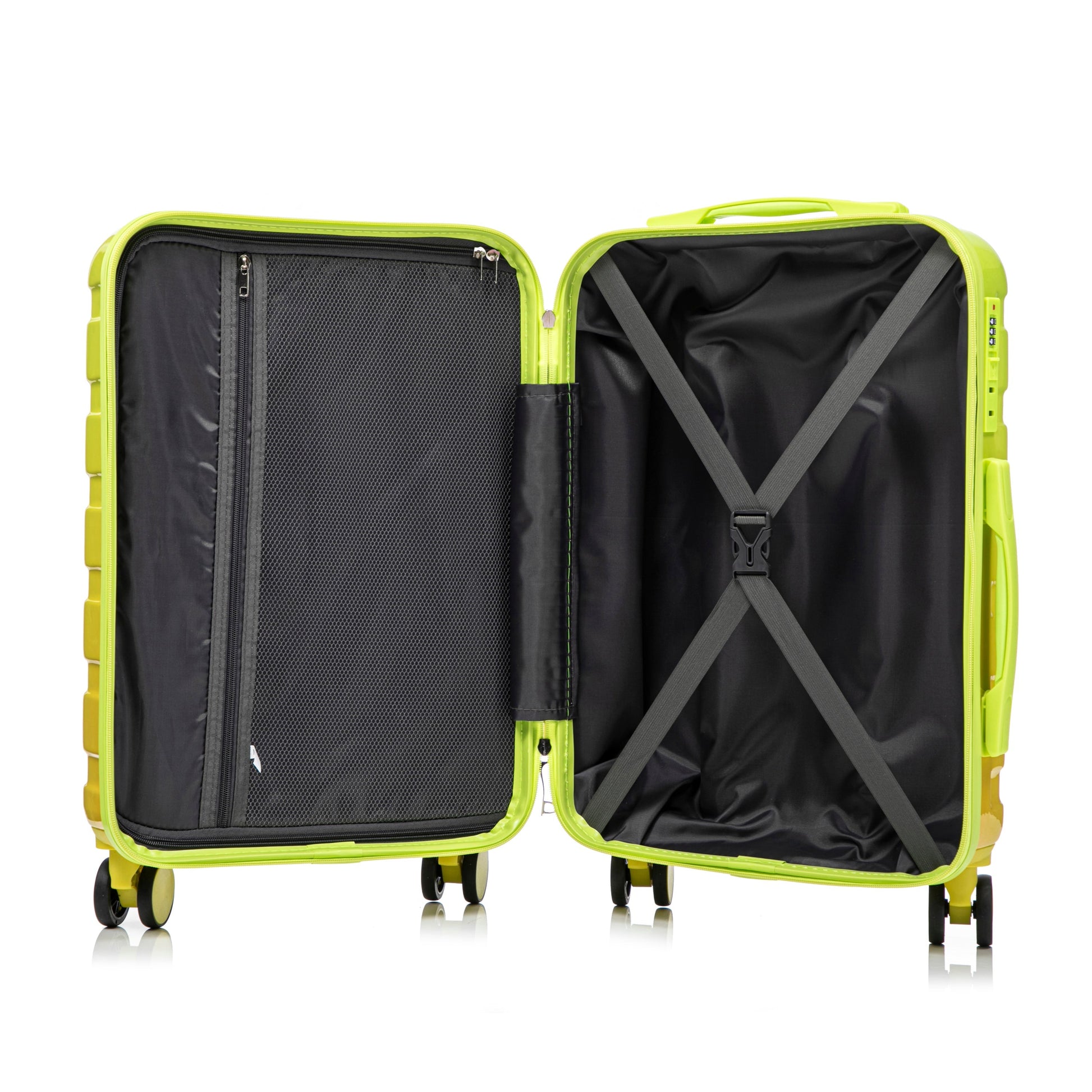 14'/20' 2-piece PC Spinner Wheel Luggage Set lime-green by HouseOfZazla with mesh pocket and straps on Tampa Home & Garden Store