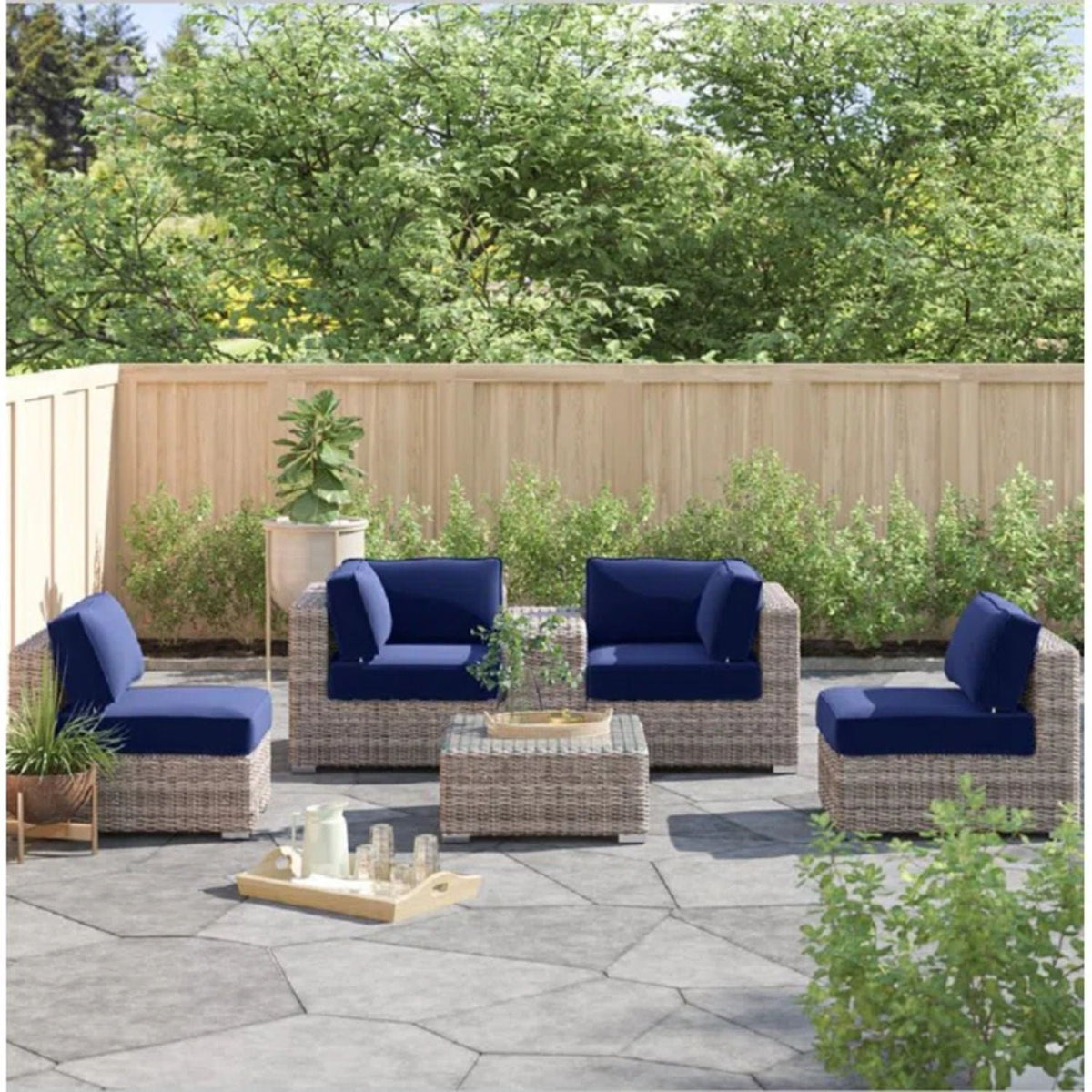 Wicker outdoor seating group with blue cushions, 3-piece set by HouseOfZazla on Tampa Home & Garden Store
