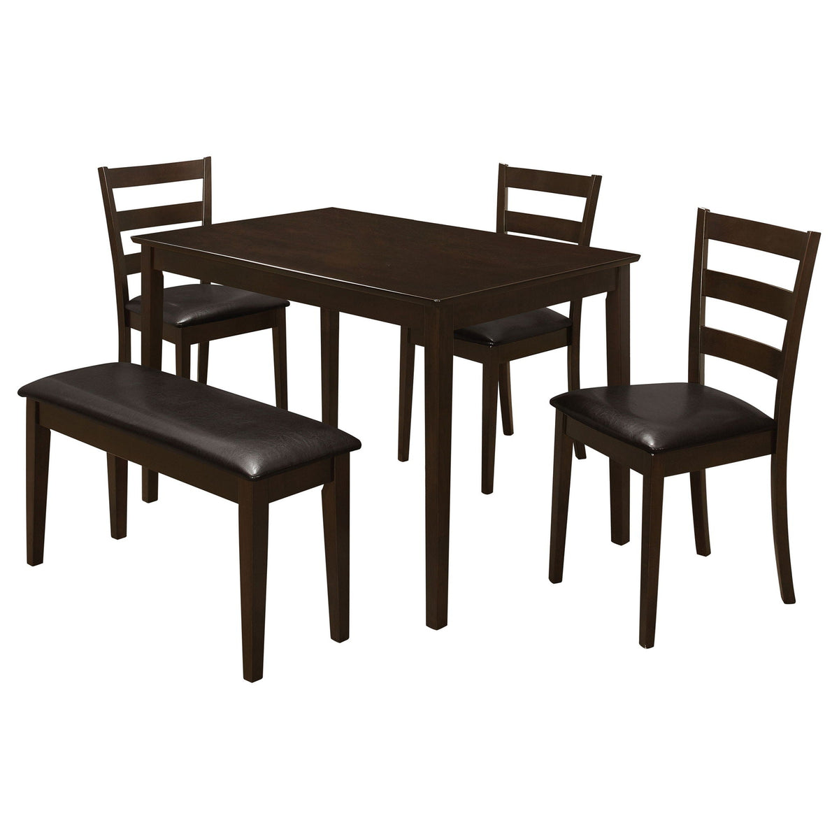 5 Piece Dining Set Cappuccino with rectangular table, bench and chairs in dark brown wood on Tampa Home & Garden Store