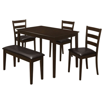 5 Piece Dining Set Cappuccino with rectangular table, bench and chairs in dark brown wood on Tampa Home & Garden Store