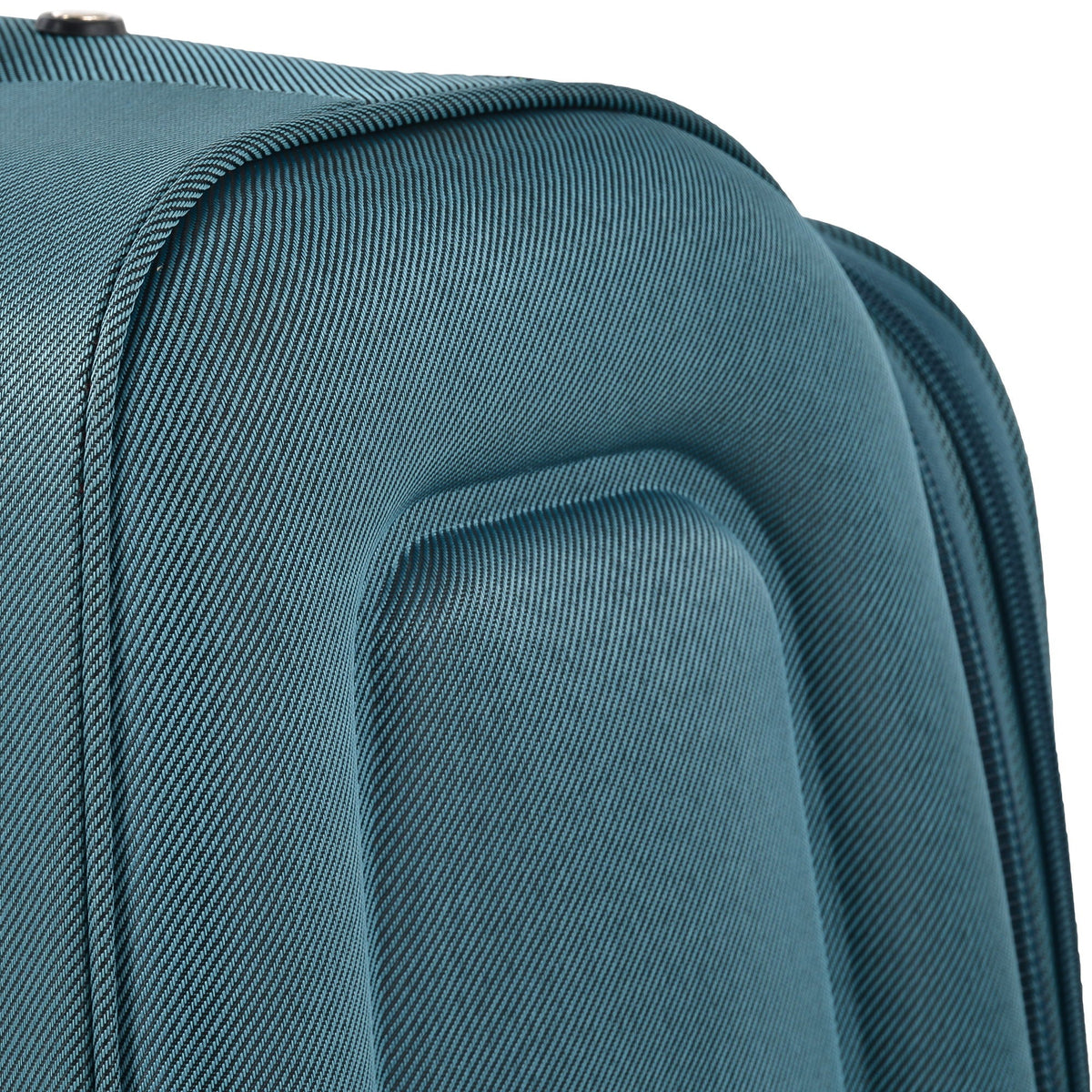 Teal blue softside luggage fabric close-up with zipper seam HouseOfZazla luggage set on Tampa Home & Garden Store