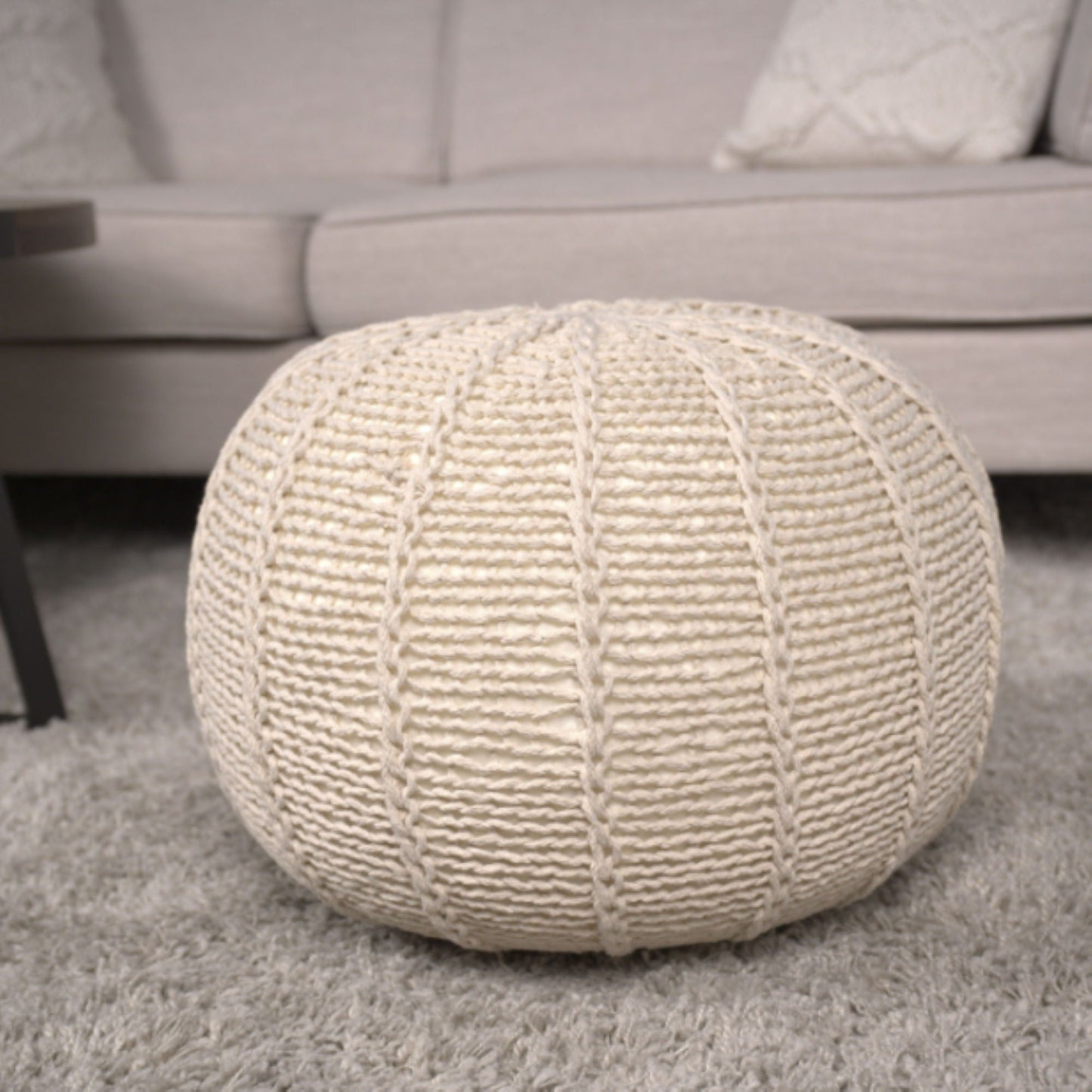 Bordeaux Knitted Pouf Ottoman and Floor Cushion