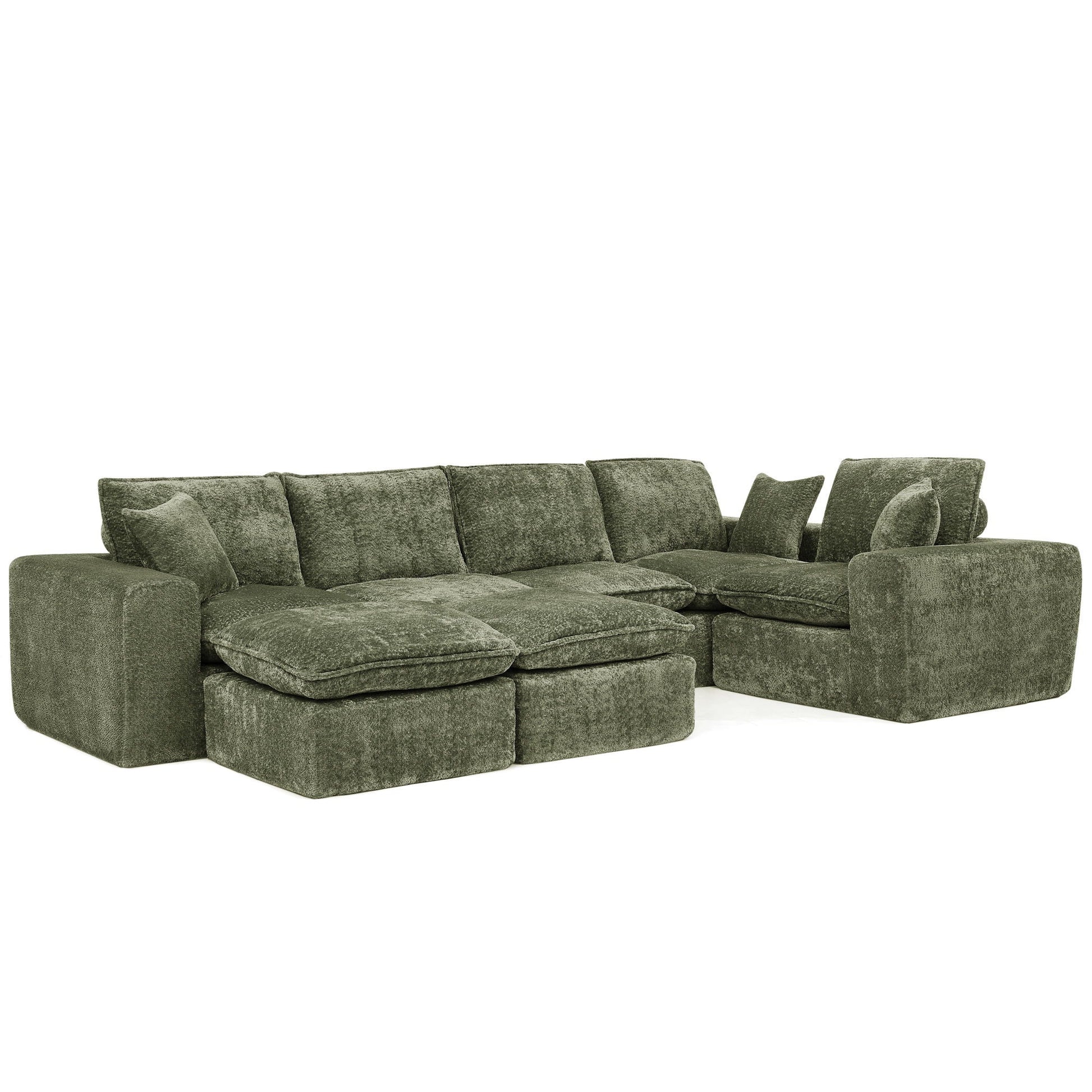 Sectional sofa with movable ottoman by HouseOfZazla in moss green fabric, 3-piece set on Tampa Home & Garden Store