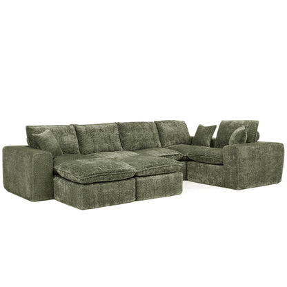 Sectional sofa with movable ottoman by HouseOfZazla in moss green fabric, 3-piece set on Tampa Home & Garden Store