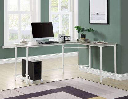Bambina Computer Desk, white metal-frame corner desk with monitor in a green office on Tampa Home & Garden Store