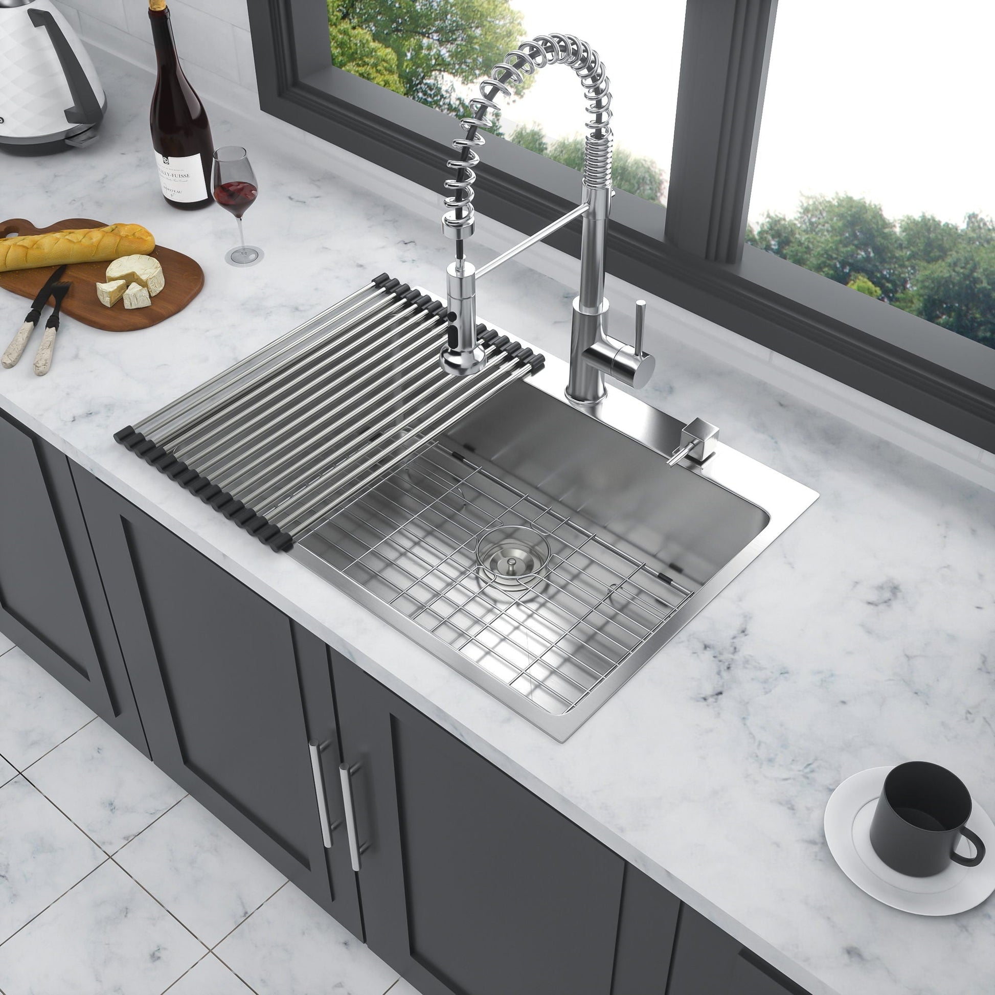 HouseOfZazla drop-in 16GA stainless steel single-bowl topmount sink with spring faucet on Tampa Home & Garden Store
