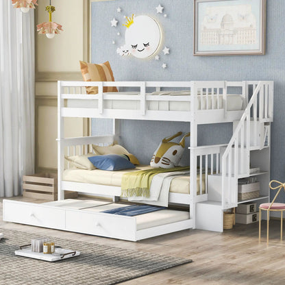 Stairway Bunk Bed with Storage and Guard Rail