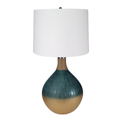D16x28.5' Glass Table Lamp with white shade and teal glass base, rope neck HouseOfZazla on Tampa Home & Garden Store