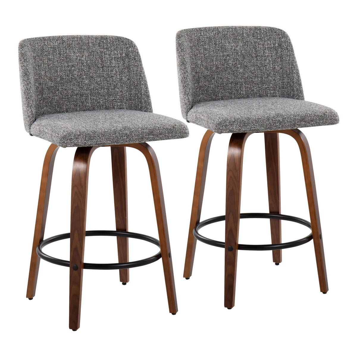 Toriano counter stool set of 2, grey textured fabric, wood legs with metal footring on Tampa Home & Garden Store