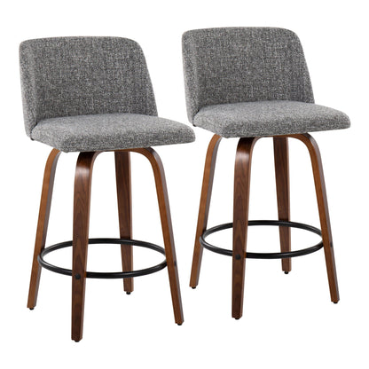 Toriano counter stool set of 2, grey textured fabric, wood legs with metal footring on Tampa Home & Garden Store