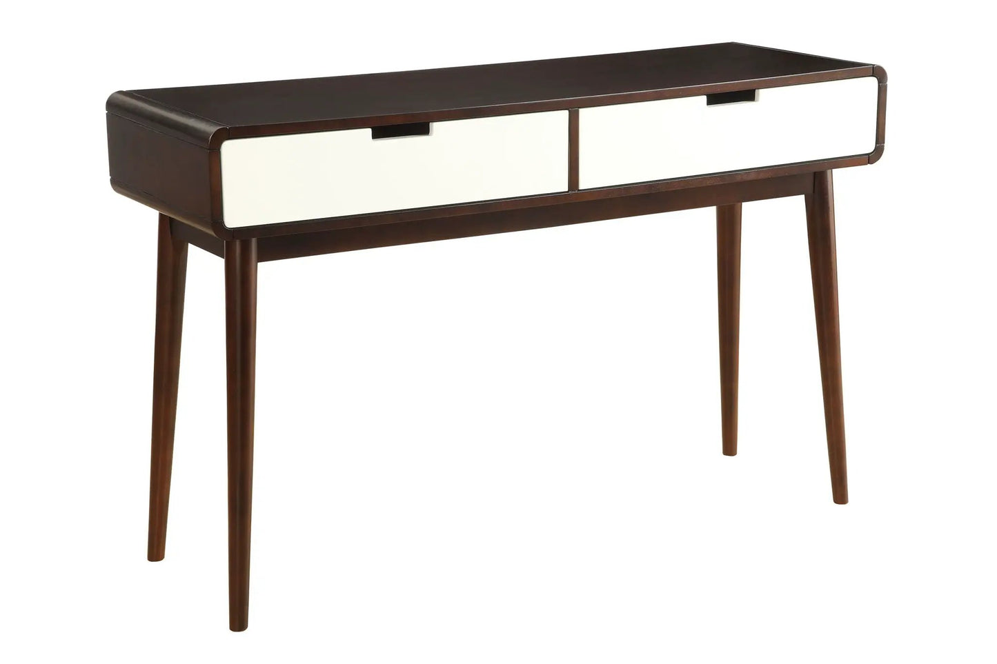 Christa Sofa Table White/Espresso with white drawer fronts and dark espresso frame on Tampa Home & Garden Store