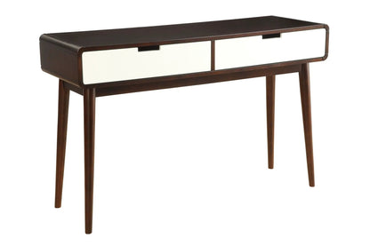 Christa Sofa Table White/Espresso with white drawer fronts and dark espresso frame on Tampa Home & Garden Store