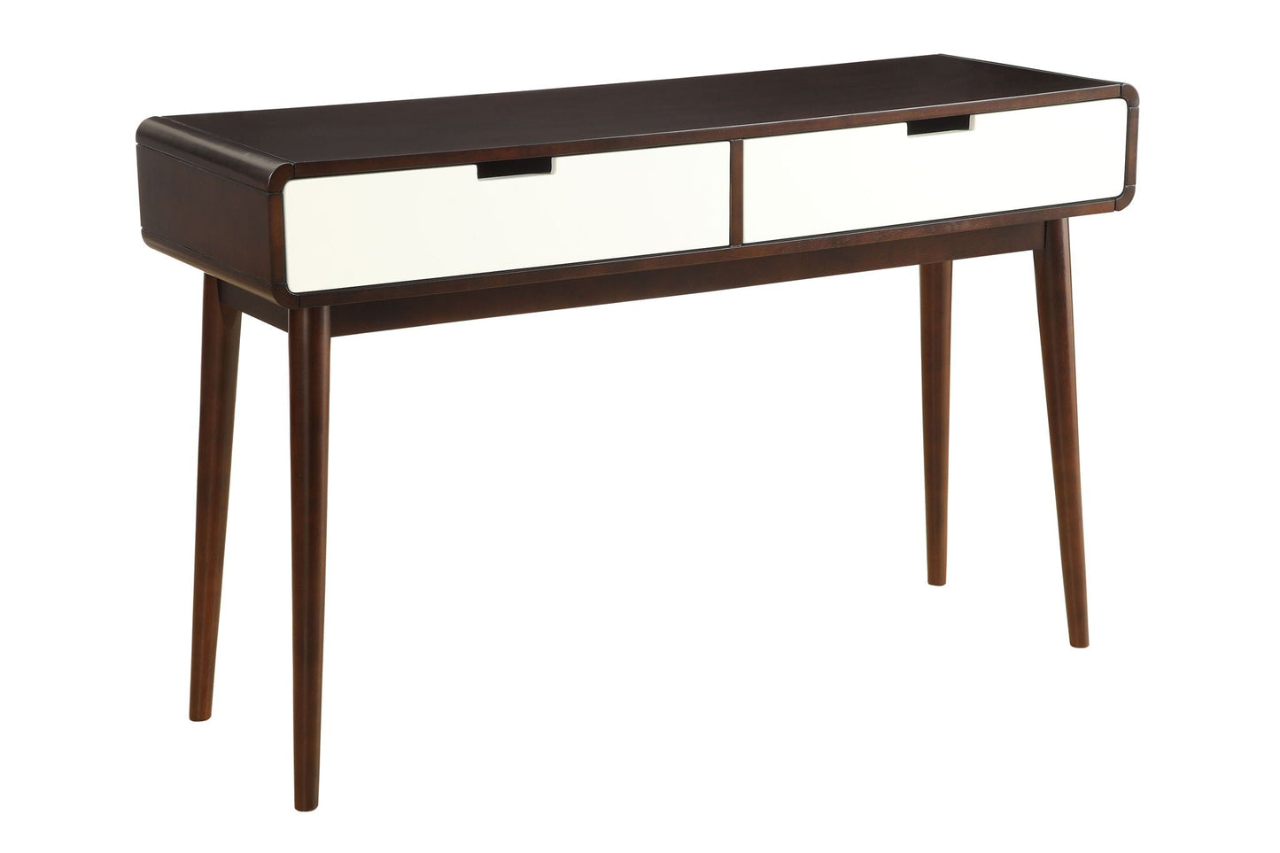 Christa sofa table espresso wood frame with 2 white drawer fronts on Tampa Home & Garden Store