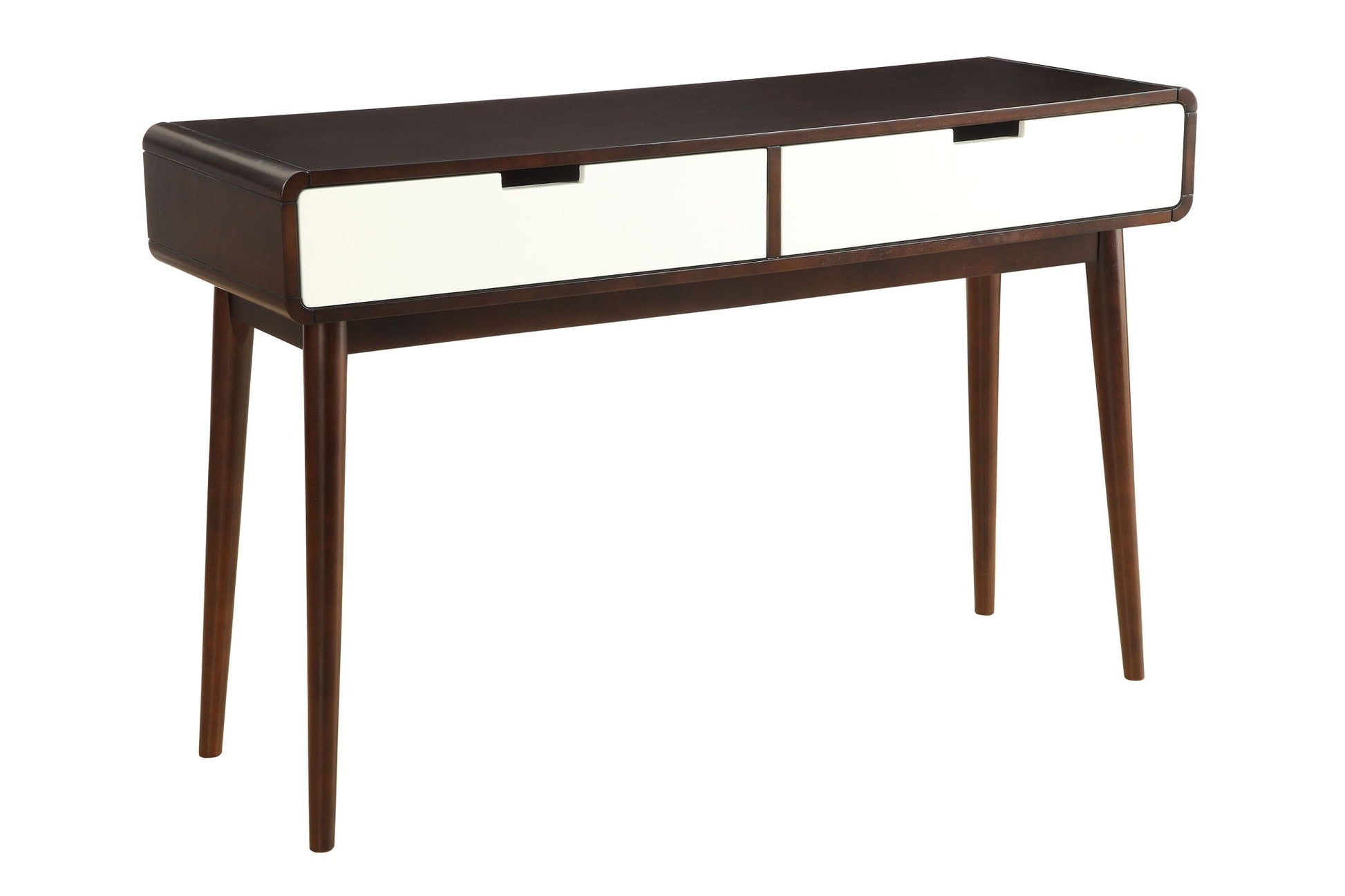 Christa sofa table espresso wood frame with 2 white drawer fronts on Tampa Home & Garden Store