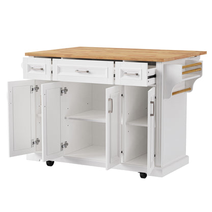 K&K 54-Inch Kitchen Island with Rubber Wood Drop Leaf, white base, natural wood top on Tampa Home & Garden Store