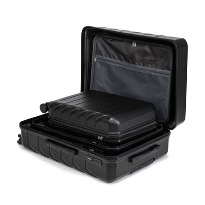 3-piece spinner luggage set in black with inner zip pockets and mesh panel on Tampa Home & Garden Store