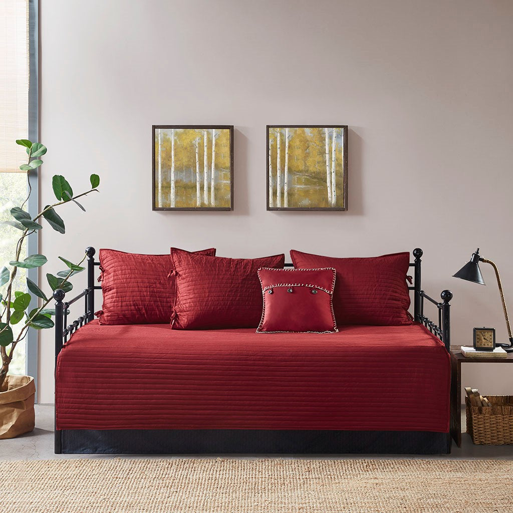 6 Piece Reversible Plaid Daybed Cover Set red quilted bedding with matching shams on Tampa Home & Garden Store