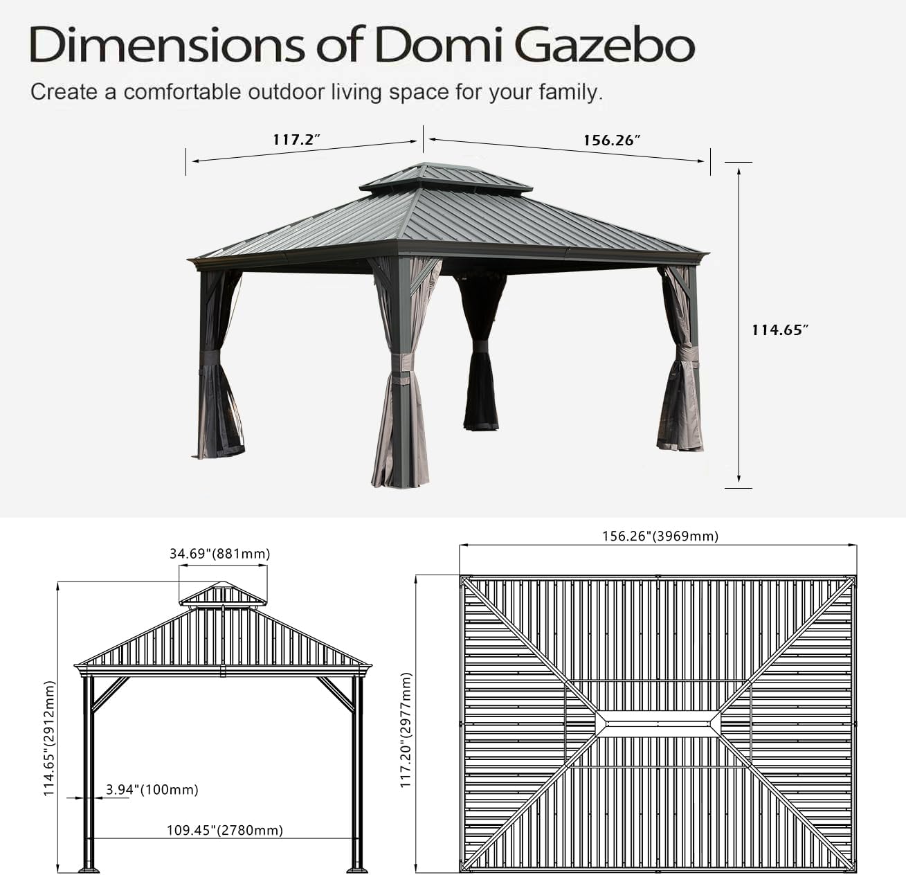 Outdoor Gazebo with Galvanized Steel Double Roof