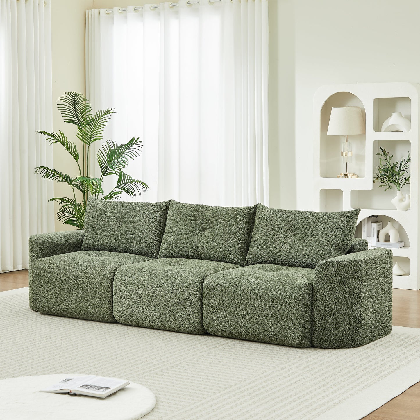 Chenille sofa 109 inch large modern 3-seater in green gray upholstery HouseOfZazla on Tampa Home & Garden Store