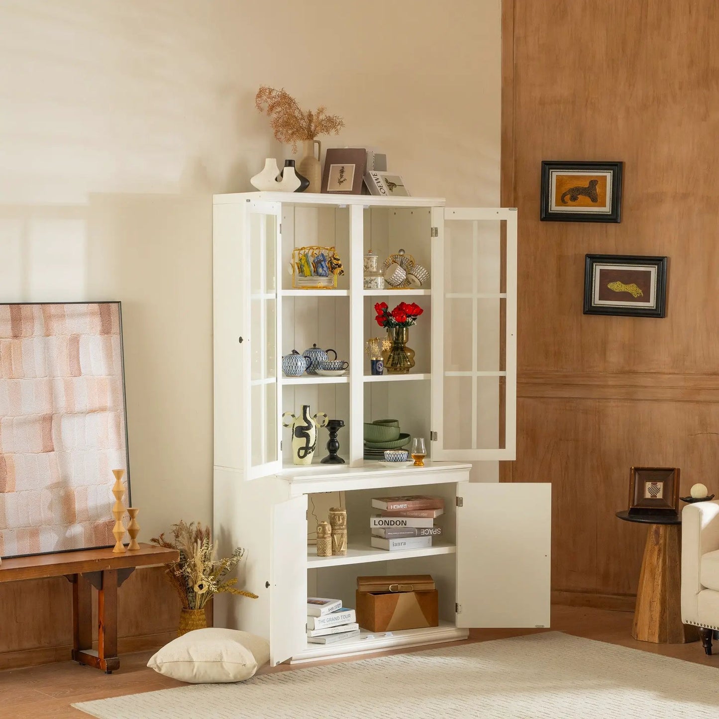 Retro Hutch Cabinet With Glass Doors for Home