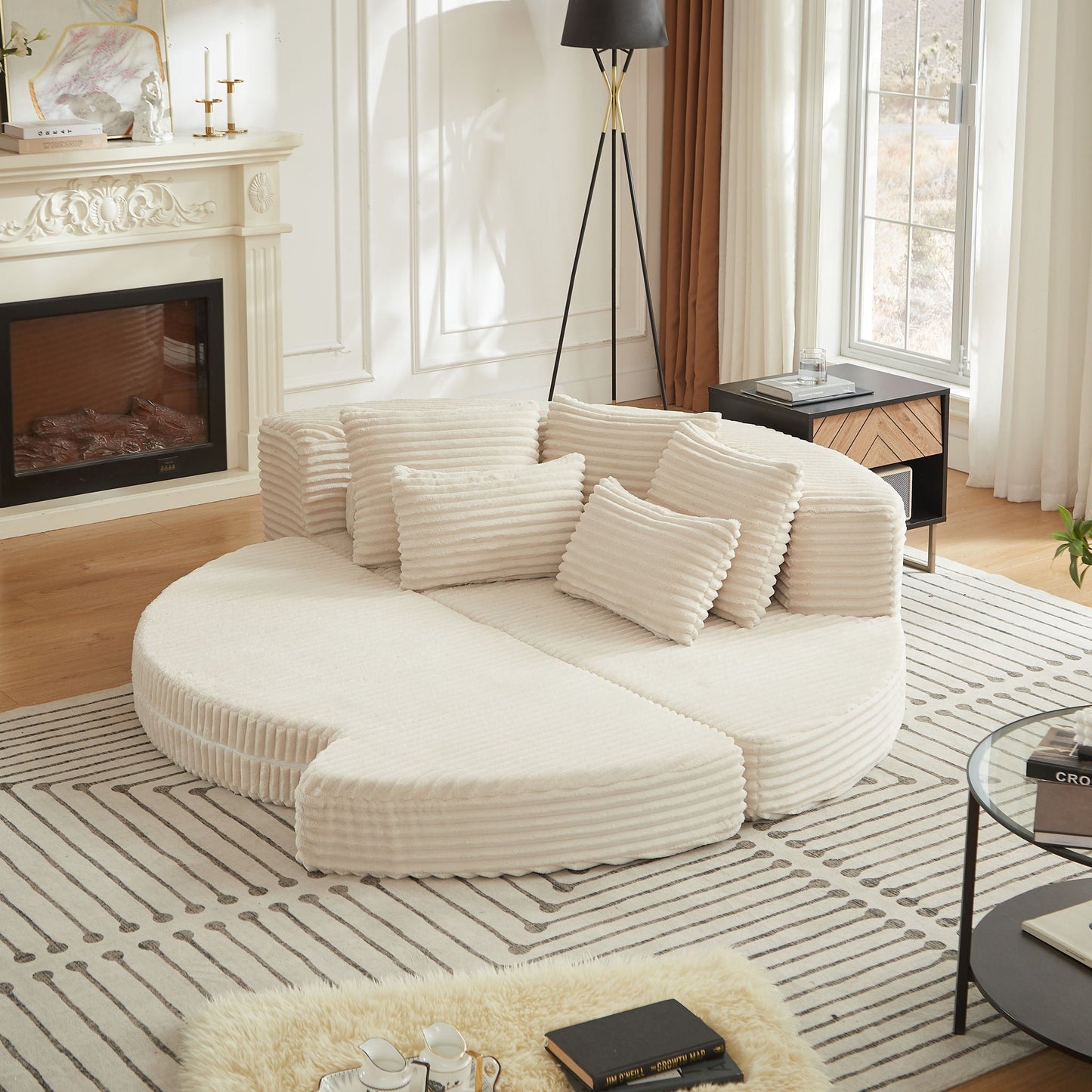 Semi Circular Corduroy Sofa Bed With Pillow