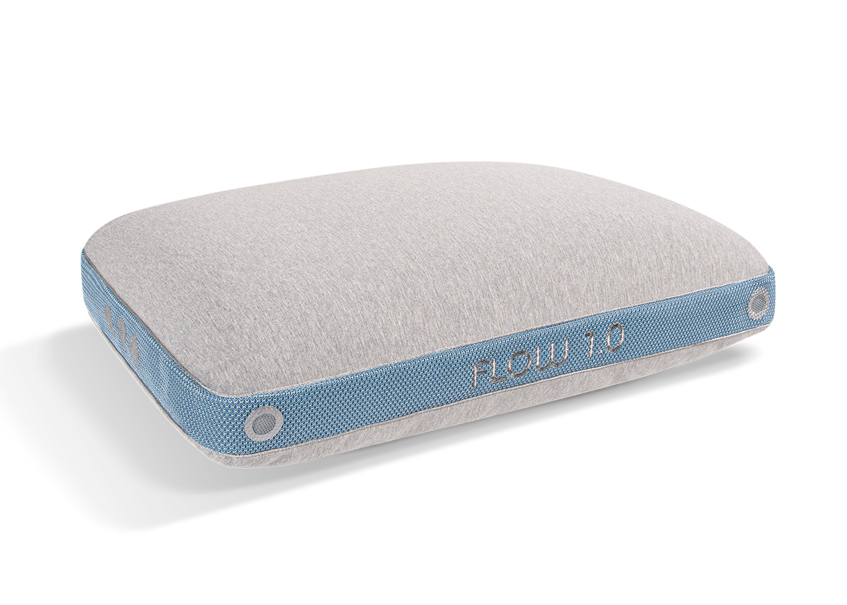 BedGear Flow Performance Pillow 1.0, light gray top with blue mesh side band, backrest pillow on Tampa Home & Garden Store