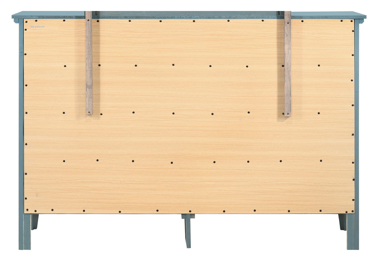 Elegant Casual Dresser back view in blue frame with natural plywood panels by HouseOfZazla on Tampa Home & Garden Store