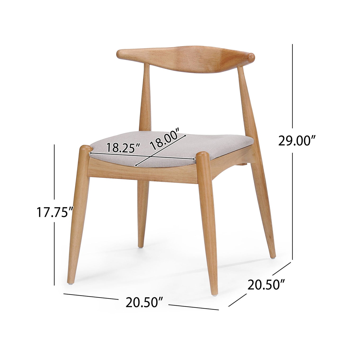 HouseOfZazla dining chair set of 2 with ergonomic backrest and cushioned seat in natural wood on Tampa Home & Garden Store