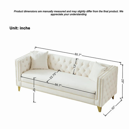 3 Seater Sofa white tufted upholstery, square arms, nailhead trim Unique Piece Furniture on Tampa Home & Garden Store