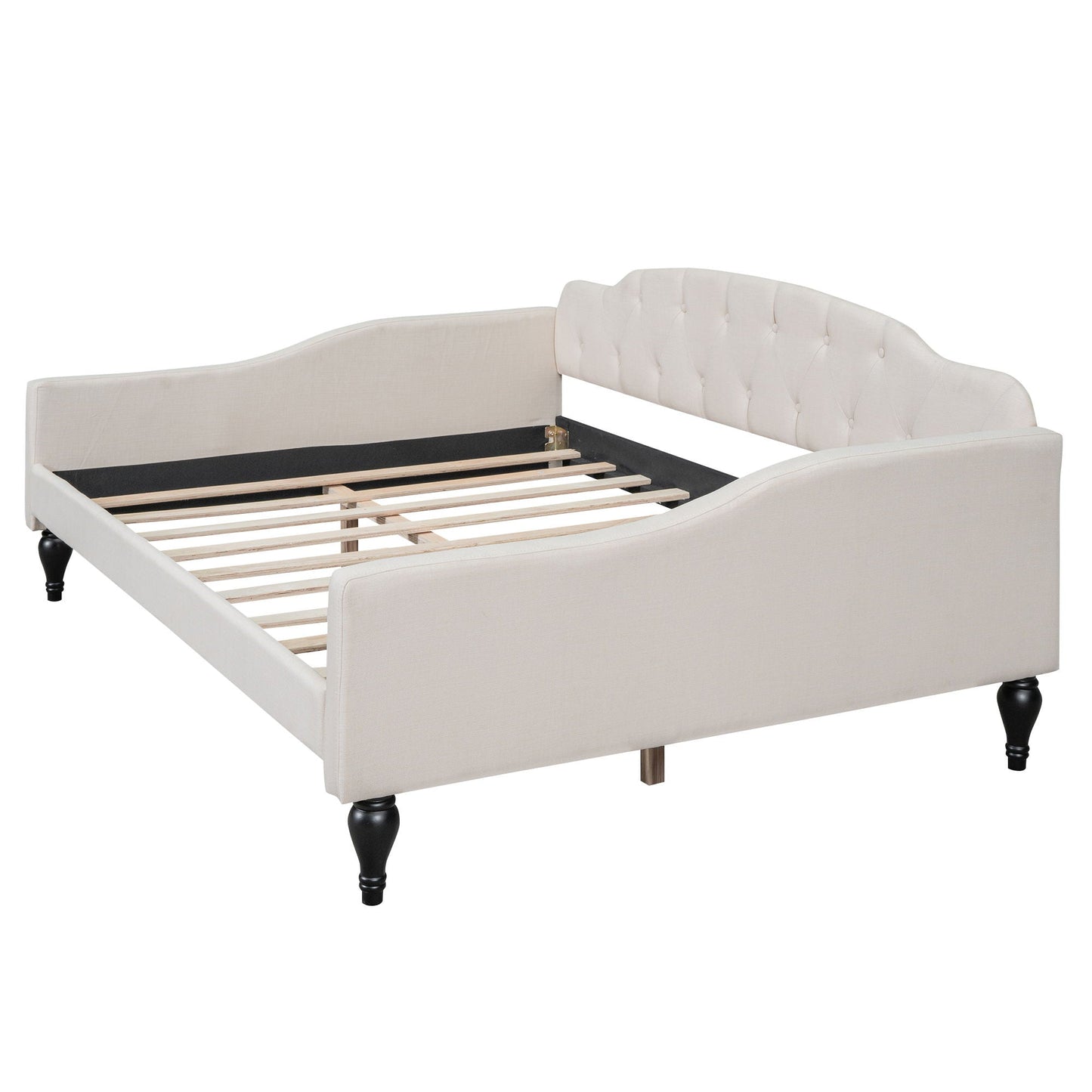 Upholstered tufted daybed in beige fabric with curved backrest by HouseOfZazla on Tampa Home & Garden Store