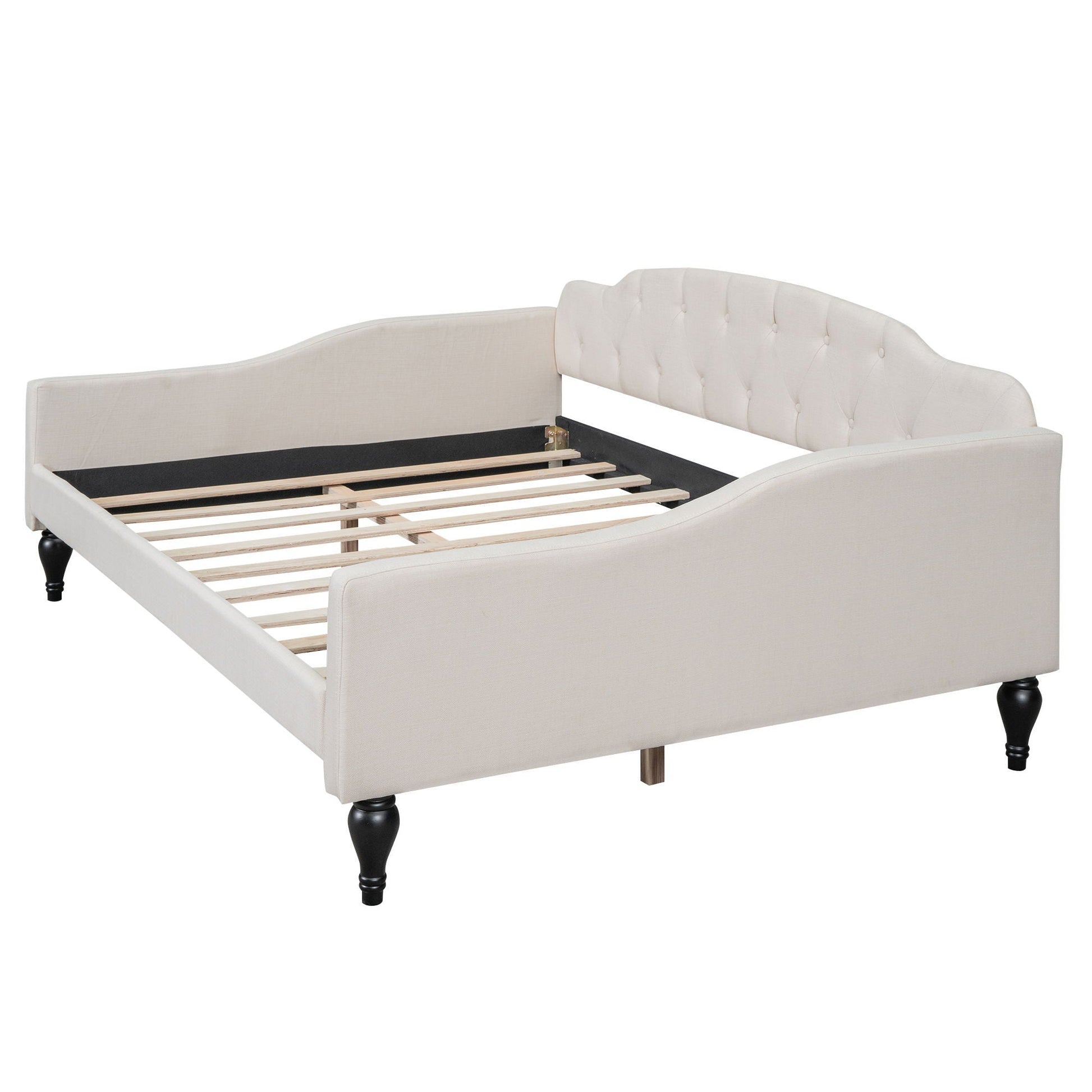 Upholstered tufted daybed in beige fabric with curved backrest by HouseOfZazla on Tampa Home & Garden Store