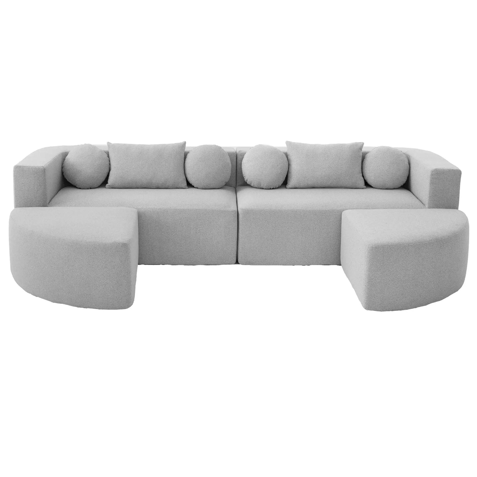 Boneless modular sectional sofa with deep seating and curved design in light gray fabric on Tampa Home & Garden Store