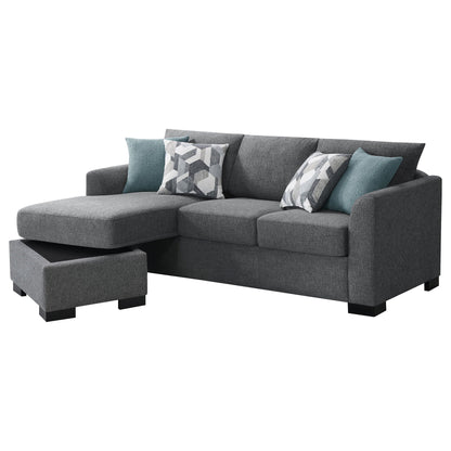 Pacheco Sleeper Sectional Chaise Sofa by HouseOfZazla in grey fabric with teal cushions on Tampa Home & Garden Store