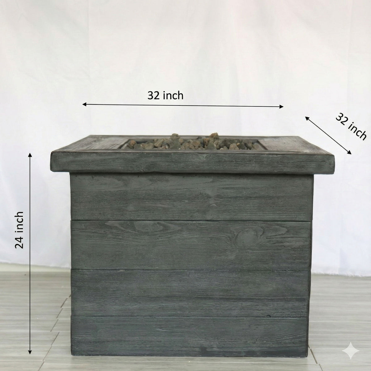 Fiber Reinforced Fire Pit Table charcoal with lava rock top, 40,000 BTU, HouseOfZazla on Tampa Home & Garden Store