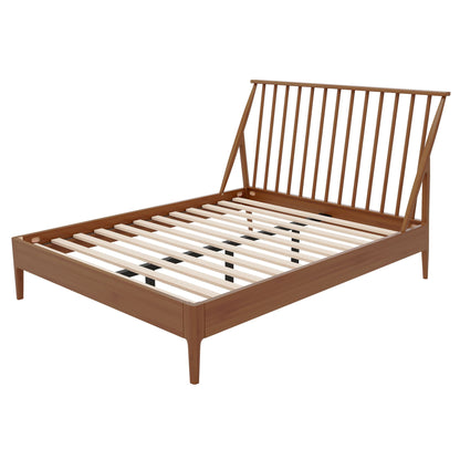 Bohemian Platform Bed With Tall Headboard wooden platform bed frame in warm brown HouseOfZazla on Tampa Home & Garden Store