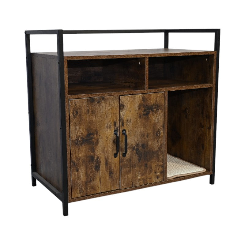 Rustic Cat House cabinet bed with two shelves, cat den and beige mat, HouseOfZazla on Tampa Home & Garden Store