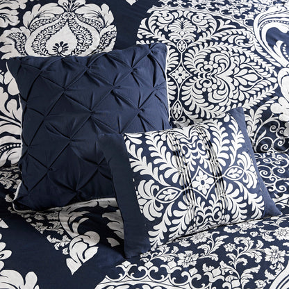 Cal King Indigo Cotton Printed Comforter Set HouseOfZazla with quilted navy pillow on Tampa Home & Garden Store