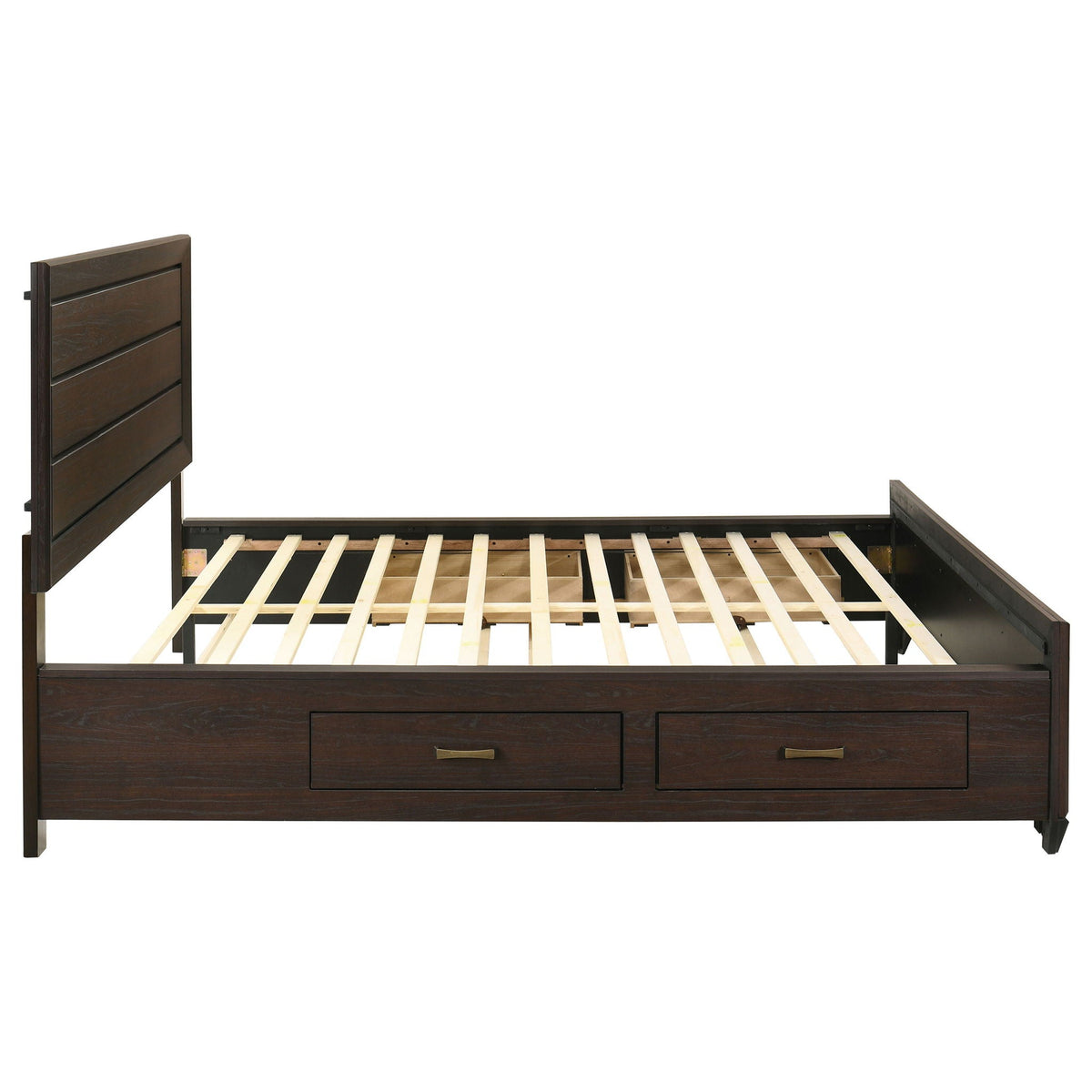 Holmgren panel bed with side drawers in dark wood, storage bed with two large drawers on Tampa Home & Garden Store