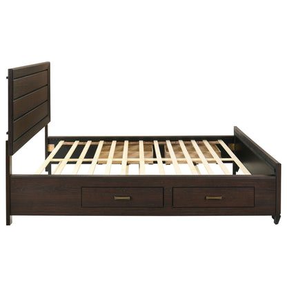 Holmgren panel bed with side drawers in dark wood, storage bed with two large drawers on Tampa Home & Garden Store