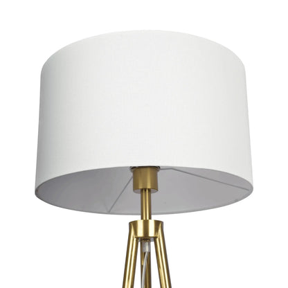 Sway floor lamp with white fabric shade and triple gold legs, on/off switch on Tampa Home & Garden Store