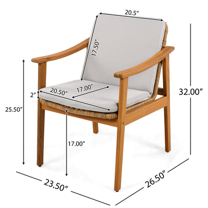 7-Piece Outdoor Patio Dining Set chair with natural wood frame and beige cushion on Tampa Home & Garden Store
