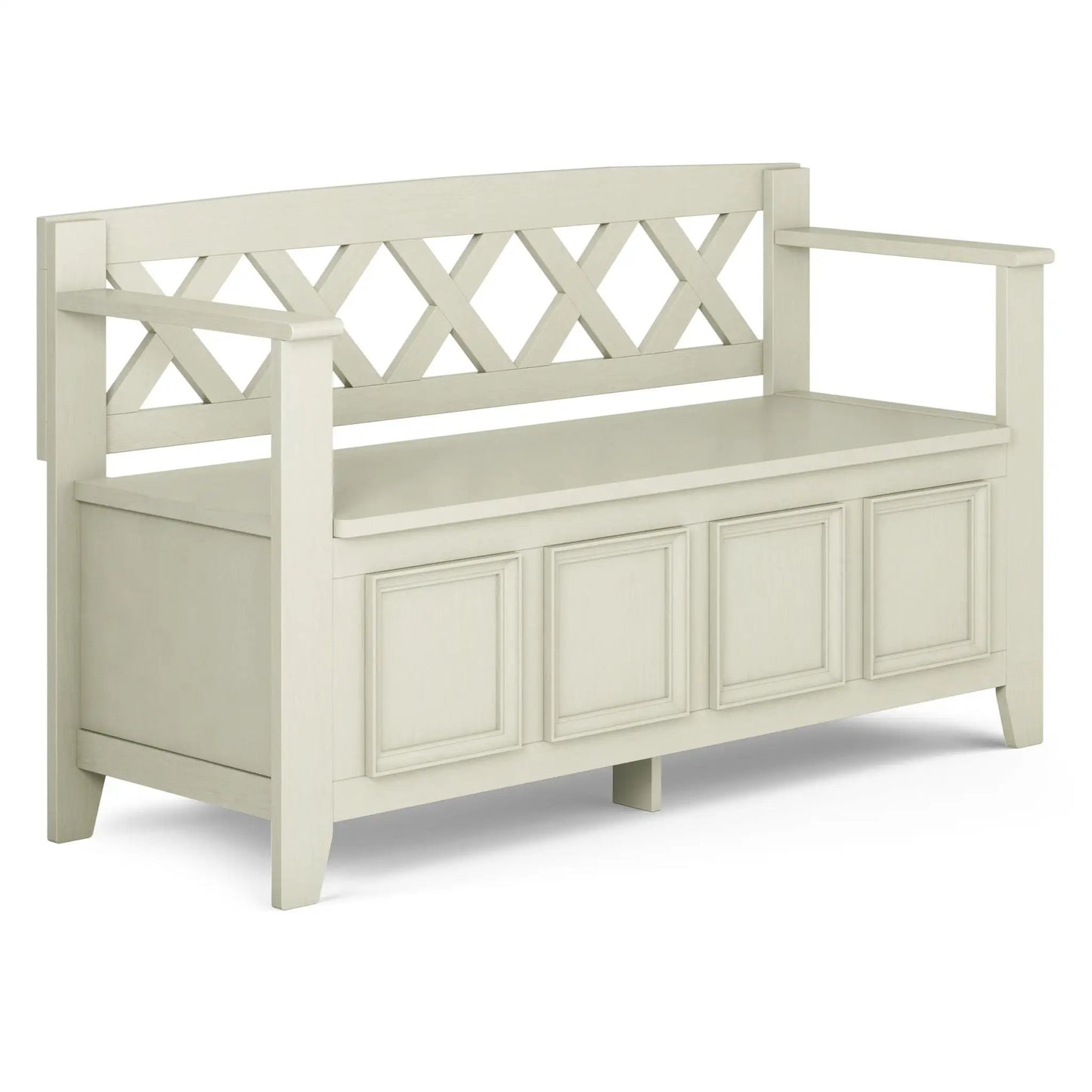 Amherst Handcrafted Entryway Storage Bench ivory finish with lattice back cabinet base on Tampa Home & Garden Store