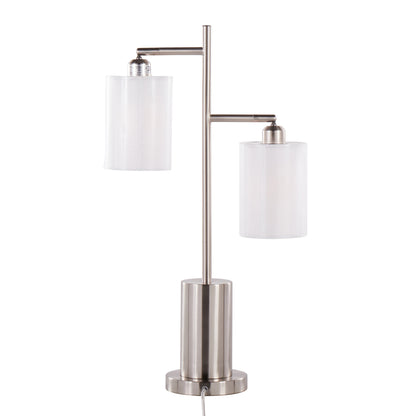 Cannes Contemporary Table Lamp in nickel metal with two white shades HouseOfZazla on Tampa Home & Garden Store