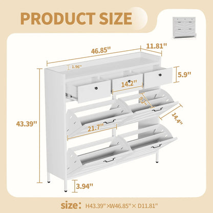 Shoe Cabinet With Flip Drawers and Hidden Storage