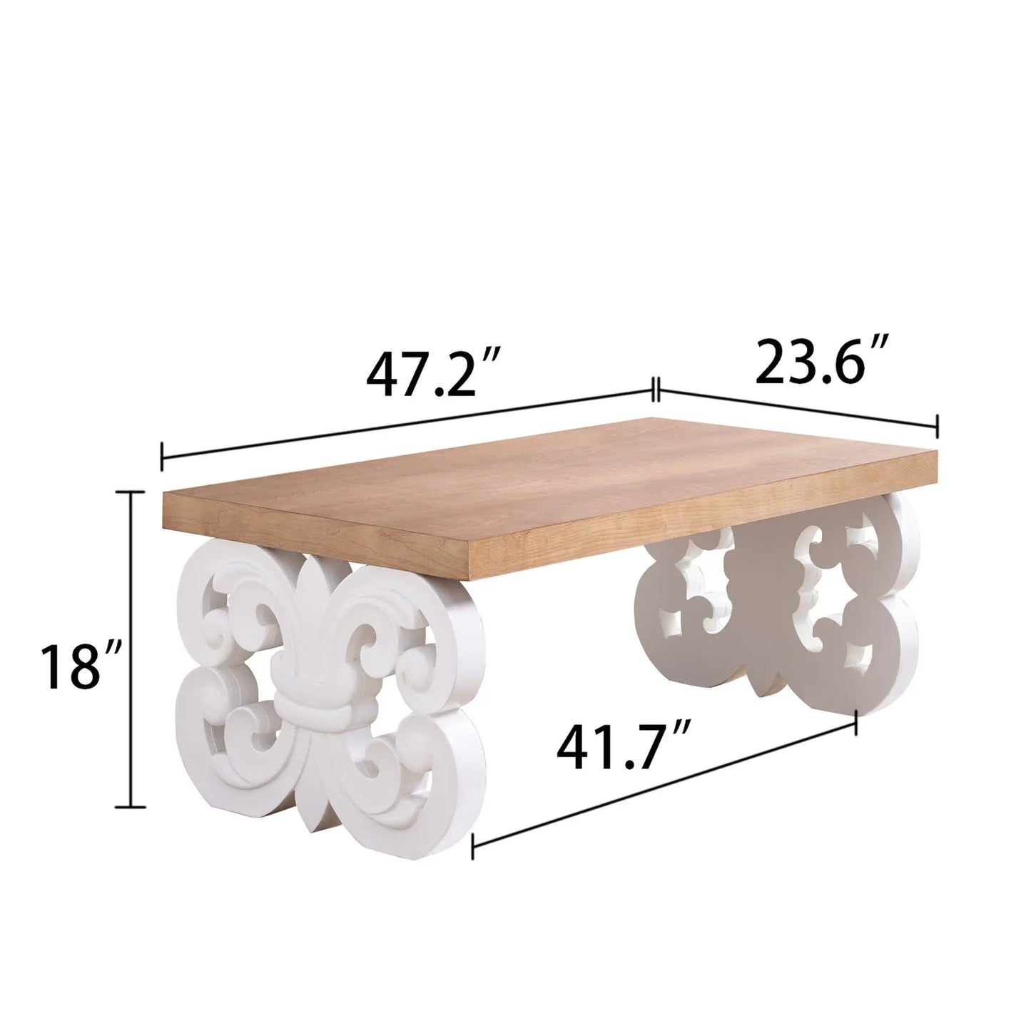 Ornate Scroll Coffee Table with wood top and white carved scroll legs by Unique Piece Furniture on Tampa Home & Garden Store